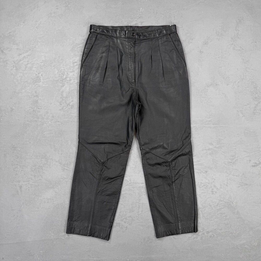Vintage Black Genuine Leather Relaxed Fit Pleated Pants Fit 31 x 25